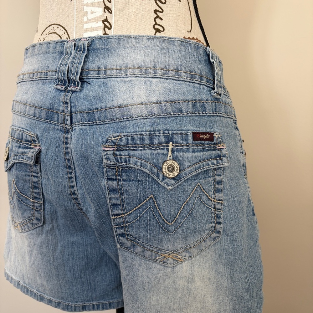Y2K angels light wash mid rise denim shorts - Picture 4 of 11